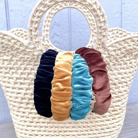 NEW! Soft Gathered Ruffled Gold Mustard Yellow Velvet Structured Wide Headband - Picture 1 of 7